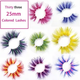 Color 3D Mink Eyelash Fake Lashes Natural Long 25mm Colored Lash Eyelashes Party Makeup Kit Colorful False Eye Lashes