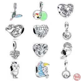 925 Ayar Gümüş Dangle Charm Aşk Kalp Charms Küçük Kuş Serisi Kolye Boncuk Boncuk Fit Pandora Charms Bilezik DIY Takı Aksesuarları