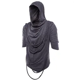 Men's TShirts Men tassel irregular design punk rock hip hop t shirt nightclub DJ streetwear men gothic style hooded tee shirts swag clothes 230206