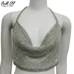 Sexy Metall Kristall Diamant Crop Top Strand Fitness Frauen Sommer Halter s Pailletten Tank Bralette Gestellte Feminino Camis 220325