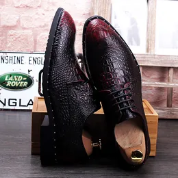 Designer-Men's Crocodile Grain Genuine Leather Dress Shoes Fashion Man Pointed Toe Casual Wedding Party Oxfords Mens Lace-Up Business Flats