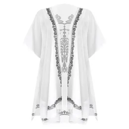 Costumi da bagno da donna Bikini Cover Ups Costume da bagno semitrasparente da donna Abbigliamento da mare Casual Chiffon Stampa floreale Kimono Cardigan CapispallaDonna