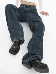 Mina kup śmieszne dżinsy dżinsy streetwear swobodny wysokie talii spodnie koreańskie mody ciemnoniebieskie proste dżinsy luźne y2k żeńskie spodnie L220726