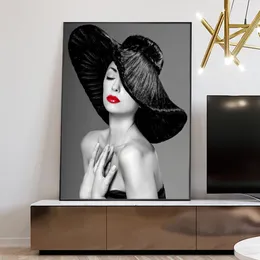 Wall Decor Sexy Red Lips Woman Portrait Art Mural Cuadros Posters and Prints Canvas Art Scandinavian Wall Art Picture for Living Room Bedroom
