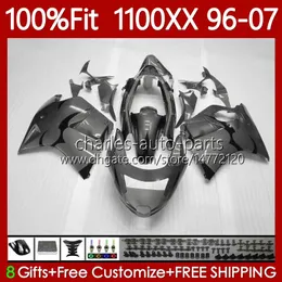 Injection Mold Fairings For HONDA Grey&flames Blackbird CBR1100 CBR 1100XX 1100 XX CC 96-07 114No.86 CBR1100XX 96 97 98 99 00 01 02 03 04 05 06 07 1100CC 1996 2007 Body