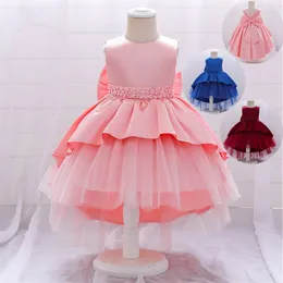 Hundred Day Girl Baby Princess Dress Summer Kids Tutu senza maniche Bowknot Accessori Gonna Festa di compleanno 52my T2