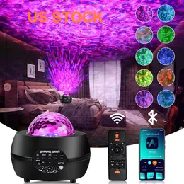US STOCK Star Projector Galaxy Lighting Starry Ocean Wave 2 In 1 Projectors with Remote Control 10 Colors 3 Lighting Mode Built-in Bluetooth Speaker Timer Function