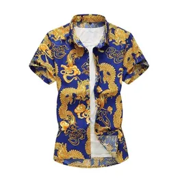 3D Dragon Totem Print Letnia koszula Męskie koszule krótkie rękawy Wysokiej jakości bawełniane swobodne koszule Camisa Camisa 5xl 6xl 7xl 210412