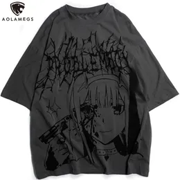 AOLAMEGS Erkek T-Shirt Yaz Boy T-Shirt Anime Kız Baskı Tee Gömlek Hip Hop Yüksek Sokak Gotik Streetwear Unisex 220325