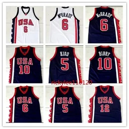 NC01 كرة السلة Jersey College 2000 USA كرة السلة Jersey 6 McGrady 12 Allen 5 Kidd 10 Bibby Mesh Estithed Extithed Size S-5XL
