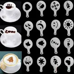Szablony do kawy 16 sztuk Kawy Mleko Pull Flower Mold Cake Papier Cup Cappuccino Szablon Sprink Pad Dusting Tool Inventory Hurtownie