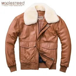 MAPLESTEED Thickening Quilted 100% Sheepskin Leather Jacket Men Air Force G1 Flight Jacket Man Winter Coat Collar Removable M176 201128