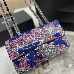 Umhängetasche, Umhängetasche, Abendtasche, klassische Klappe, Kristallserie, glänzende Bling-Bling-Taschen, Silber-Metall-Hardware, Matelasse-Kette, Umhängetasche, Schultertasche, Kosmetiketui