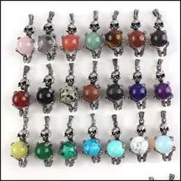 Konst och hantverk Arts Gifts Home Garden 16mm Natural Gem Stone Charms Skleton Pendants Opal Crystal Rose Quartz Diy Dhiyh