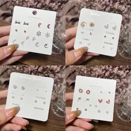 Stud 7 Paare/satz Kristall Herz Blätter Ohrringe Für Frauen Charme Strass Kleine Perle Set Schmuck Mädchen Geschenke BrincosStud Mill22