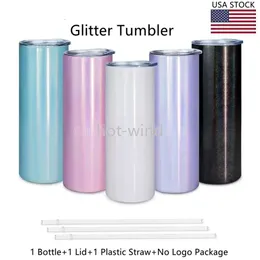 USA Glitter Stainless Steel Double Wall 20 Oz Cups Holographic Glitter Sublimation Tumbler 0426