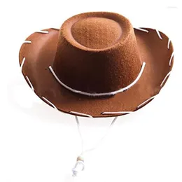 Basker mode cowboy hatt för kostym klädsel västerländsk tillbehör roll-play fedora pojke tjej party filt med justerbara roopeberets oliv22