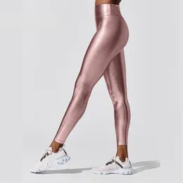 Womens Metallic Luster Yoga Pants Elastic Sexy Shiny Sports Clothing Fitness Leggings High Waist Gym Sportswear Y2K 220627