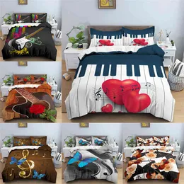 Музыкальная тема King Devet Cover 2/3pcs Notes Creative Bedding Set Piano Guitar Comforter с наволочкой для детей для взрослых