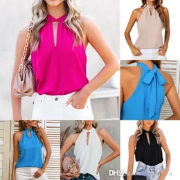 Designer Women's Wear 2022 Summer New Womens Hanging Neck Tie Gilet in chiffon Solid top senza maniche