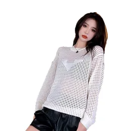 Fashion Designer Womens Bouses Knits shirt Wear Net Red With Hollow Front Letter Embroidery Loose Comfortable Personality Trendy Hollow Out Sweater SIZE S-XL