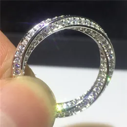 Anillo de dedo hecho a mano 100% Soild S925 Sterling Silver Promise Diamond Cross Compromiso Anillos de boda para mujeres Regalo 220728