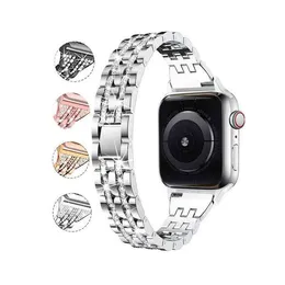 Smart Straps Fünf Perlen Slim Chain Diamanten Damen Stahlband Gliederarmband Riemen Passend für iWatch Serie 7 6 SE 5 4 3 Für Apple Watch 38mm 40mm 41mm 42mm 44mm 45mm Armband