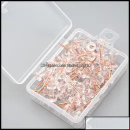 Filing Supplies Products Office School Business Industrial Industrial100Pcs/Set Plastic Transparent Rose Gold Push Thumbtack Board Pins Di