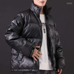 Männer Unten Parkas 2022 Männer Winter Jacke Mantel PU Leder Parka Dicke Warme Faux Harajuku Stil Übergroßen Phin22