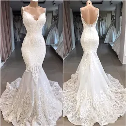 Sereia lindo vestidos de casamento vestido de noiva com alças de espaguete apliques de renda trem de varredura fita customizada ruched boho vestidos de novia