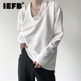 IEFB otoño personalizado falso de dos piezas de doble capa de punto de manga larga para hombres camiseta coreana suelta pulóver Tops 9Y9194 220401