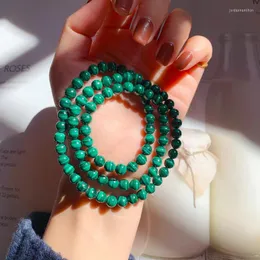 Catena a maglie Malachite naturale 6mm Perle tonde Bracciale a 3 cerchi Gioielli fatti a mano Aura Uomo e donna Gemma colorata Elastico