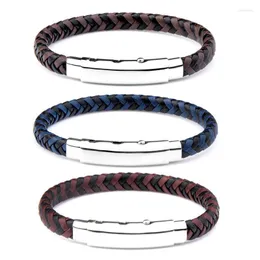 Charm Bracelets Chanfar Genuine Leather Bracelet For Men Blue Brown Braided Rope Male Stainless Steel Hidden Safety Clasp BanglesCharm Kent2