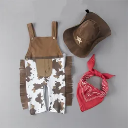 3PCS Toddler Baby Boy Girl Clothes Sets Carnival Fancy Dress Party Costume Cowboy Outfit Romper HatScarf Sets 220608