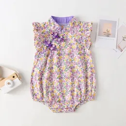 Rompers verão bebê menina sem mangas cheongsam impressão nascida criança jumpsuit infantil garotas