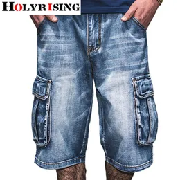 Holyrising Summer Jeans män nödställda jeanfickor streetwear dragkedja jeans man kalvlängd blå denim byxor plus szie 30-46 201128