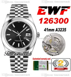 EWF 41 126300 A3235 Automatik-Herrenuhr, polierte Lünette, schwarzes Zifferblatt, Strichmarkierungen, Jubilee-Stahlarmband mit derselben Seriennummer, Super Edition Timezonewatch A1