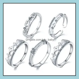 Band Rings Jewelry Ring Set Sier Cz Diamond Crown Finger For Woman Girl 5Pcs/Set Wholesale Drop Delivery 2021 O6Plm