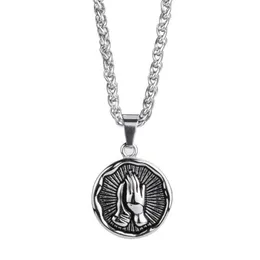 Pendant Necklaces Serenity Prayer Cross Stainless Steel Necklace Praying Hands Coin Medal For Him With ChainPendant