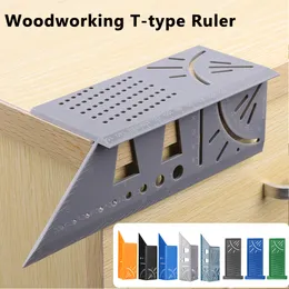 T-typ 3D 45/90 grader Miter Vinkel Mätning av fyrkantig träbearbetning Skribent Mark Line Ruler Carpenter Layout