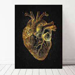 검은 색과 금장 심장 포스터 및 인쇄 크리에이티브 벽화 캔버스 그림 거실 장식을위한 벽 예술 사진