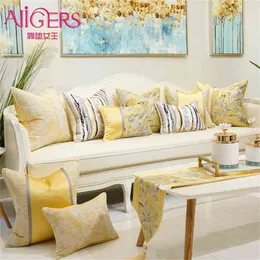 Avigers Yellow Cushion täcker fyrkantig randig lapptäcke Jacquard kuddfodral Hem Dekorativt för bilens soffa sovrum 210401