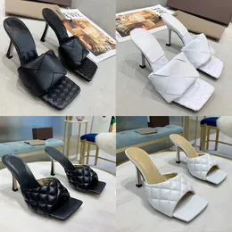 Sexy slides Lido Sandals PADDED leather high heels shoes Woven women slippers square mules Sandal Ladies Wedding Dress Shoes with box 280 NO41