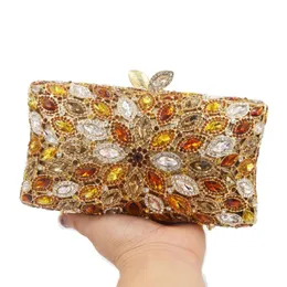 Evening Bags Brown Cylinder Rhinestone Crystal Bag Metal Heavy Clutch Prom Purse For Female Deluxe Wedding SC900Evening