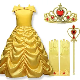 Cosplay Belle Princess Dress Abiti per ragazze per La bella e la bestia Abbigliamento per feste per bambini Corona con bastone magico Costume per bambini 220707