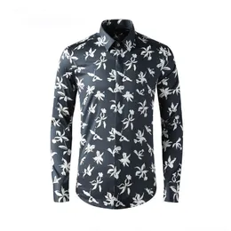 Mänskjorta Lyxig Långärmad Blomma Kluster Digital Utskrift Casual Male Shirts Trendig Slim Party Camisa Masculina