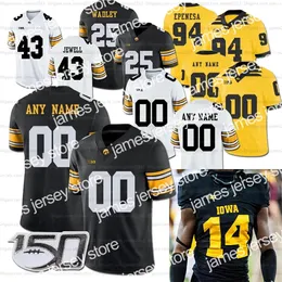 Novo Personalizado Masculino Feminino Juventude Iowa Hawkeyes Camisa de Futebol Brandon Smith George Kittle Josey Jewell Josh Jackson Desmond King Nick Niemann AJ