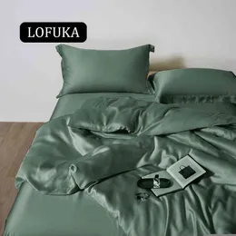 Lofuka Luxury Women Green 100％Silk Bedding Set Silky Duvet Cover Queen King Sheet Pillowcase Linen for Deep Sleep