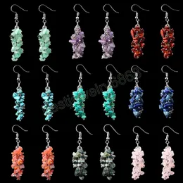 Kvinnliga naturliga kristallstenpärlor dinglar örhängen oregelbunden chip grus genomborrad örhänge båge silver färg hängande örhängen smycken