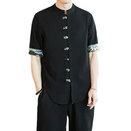 Ethnic Clothing Chinese Style Men Shirt 2022 Summer Short Sleeve Cotton Linen Traditional Vintage Oriental Clothes KK2882